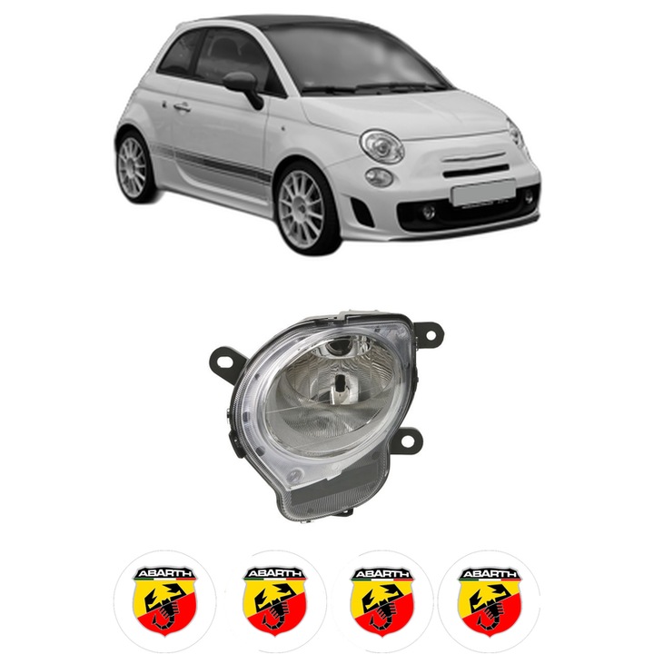 Far Stanga Fata ABARTH 500C / 595C / 695C din 2008-2016, Auto, DEPO, 4x Stickere auto cu ABARTH