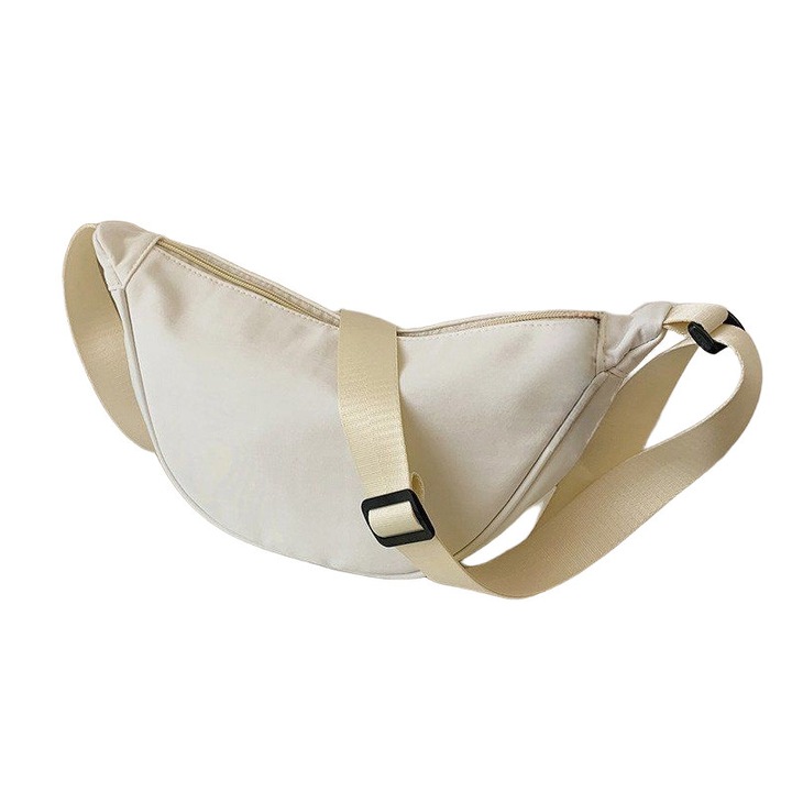 Geanta dama, nylon, de umar, curea ajustabila, impermeabila, crem, mica