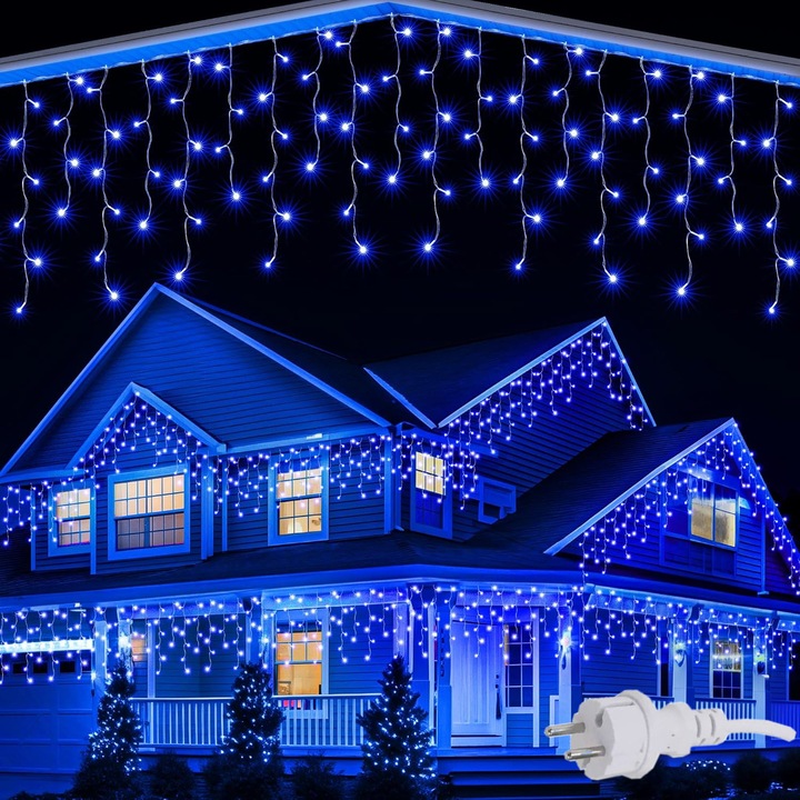 Instalație Crăciun exterior Nevermore, 50m, 1000 LED-uri, interconectabilă, alb/albastru