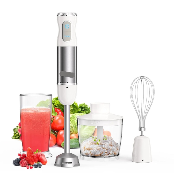 1000W-os kézi botmixer 4 az 1-ben, merülőmixer, 30 állítható sebesség, rozsdamentes acél pengék, HB3016 fehér
