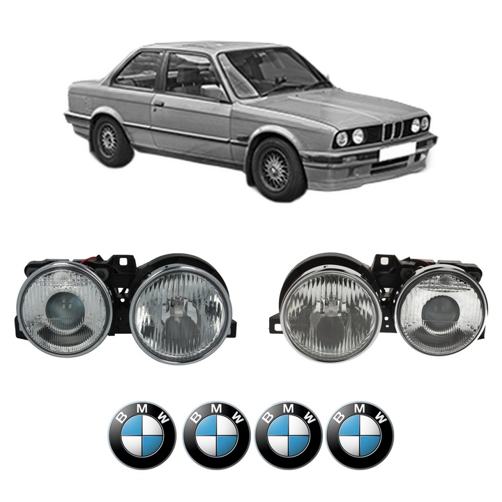 Set Faruri Stanga Dreapta Fata BMW Seria 3 (E30) din 1982-1992, Auto, DEPO, 4x Stickere auto cu BMW