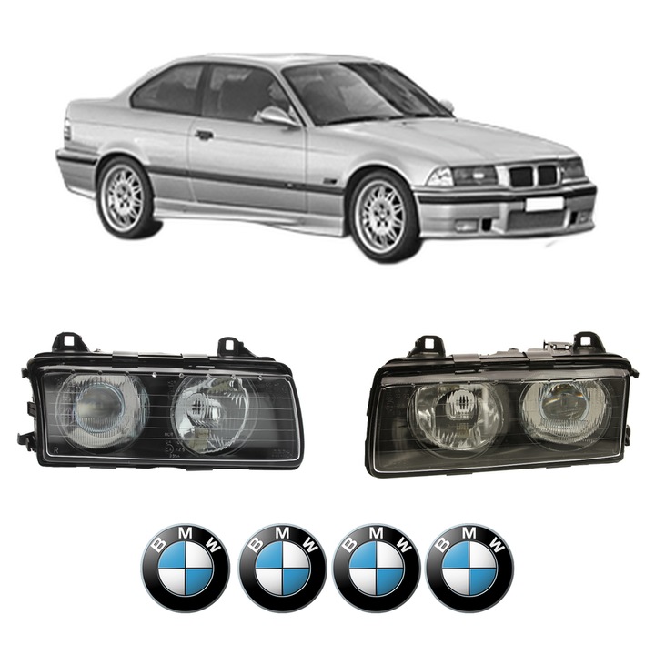Set Faruri Stanga Dreapta Fata BMW Seria 3 Coupe (E36) din 1991-1999, Auto, DEPO, 4x Stickere auto cu BMW