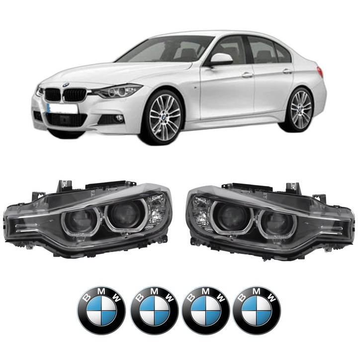 Set Faruri Stanga Dreapta Fata BMW Seria 3 (F30, F80) din 2011-2018, Auto, DEPO, 4x Stickere auto cu BMW