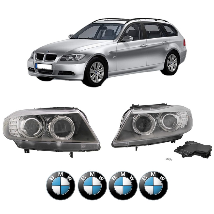 Set Faruri Stanga Dreapta Fata BMW Seria 3 Touring (E91) din 2004-2012, Auto, DEPO, 4x Stickere auto cu BMW