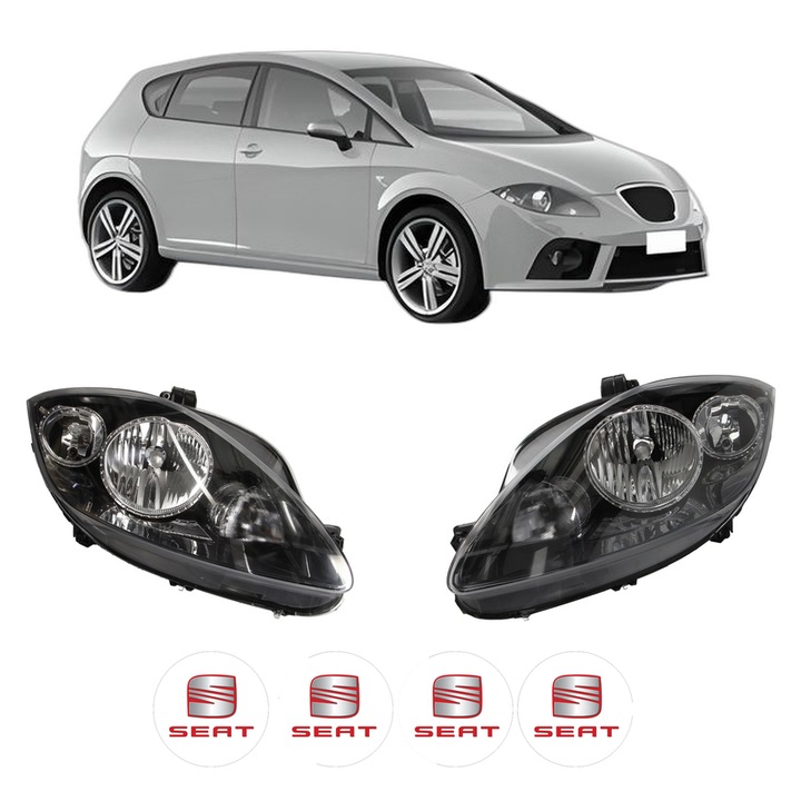 Set Faruri Stanga Dreapta Fata SEAT LEON (1P1) din 2005-2013, Auto, DEPO, 4x Stickere auto cu SEAT
