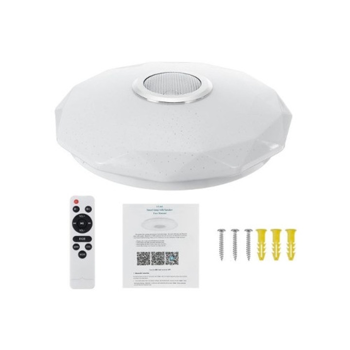 Modern LED RGBW mennyezeti lámpa, zenei hangszóró, Bluetooth, 30x30cm