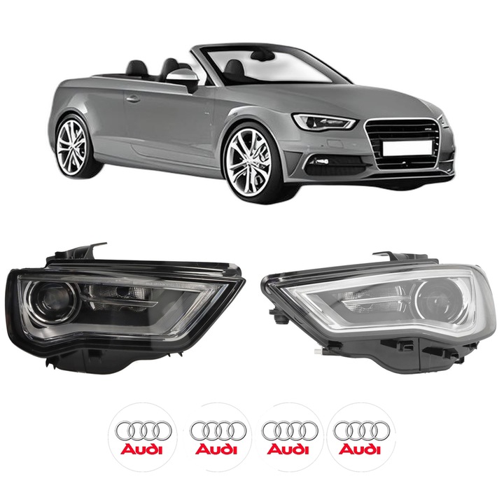 Set Faruri Stanga Dreapta Fata AUDI A3 Convertible (8V7, 8VE) din 2013-2020, Auto, DEPO, 4x Stickere auto cu AUDI