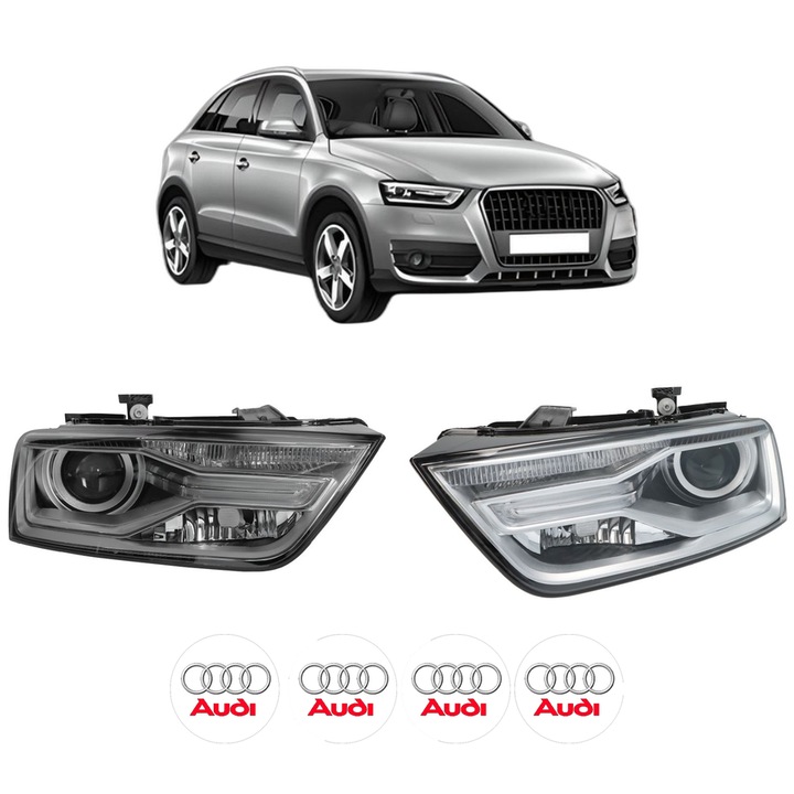 Set Faruri Stanga Dreapta Fata AUDI Q3 (8UB, 8UG) din 2011-2018, Auto, DEPO, 4x Stickere auto cu AUDI