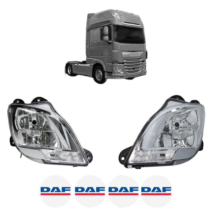 Set Faruri Stanga Dreapta Fata DAF XF 106 din 2012, Auto, DEPO, 4x Stickere auto cu DAF