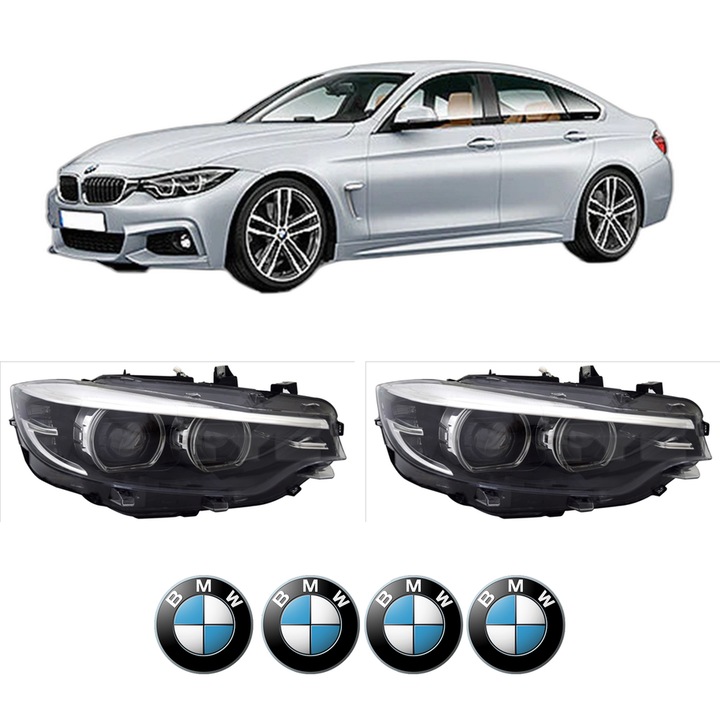 Set Faruri Stanga Dreapta Fata BMW Seria 4 Gran Coupe (F36) din 2014-2021, Auto, TYC, 4x Stickere auto cu BMW