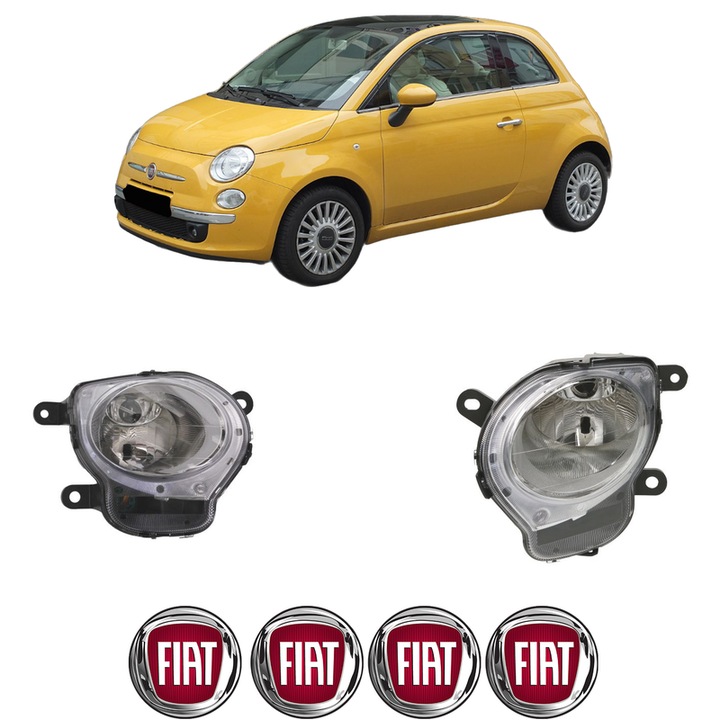 Set Faruri Stanga Dreapta Fata FIAT 500 C (312_) din 2009-2020, Auto, DEPO, 4x Stickere auto cu FIAT