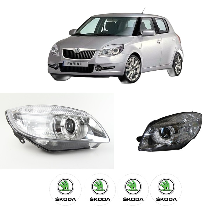 Set Faruri Stanga Dreapta Fata SKODA FABIA II (542) din 2006-2014, Auto, DEPO, 4x Stickere auto cu SKODA