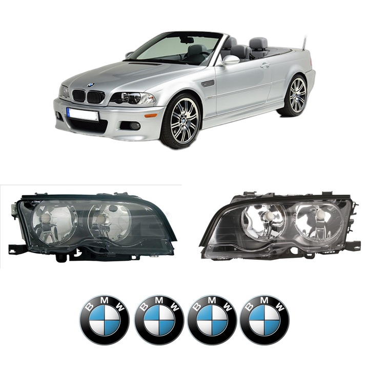 Set Faruri Stanga Dreapta Fata BMW Seria 3 Compact (E46) din 2001-2005, Auto, TYC, 4x Stickere auto cu BMW