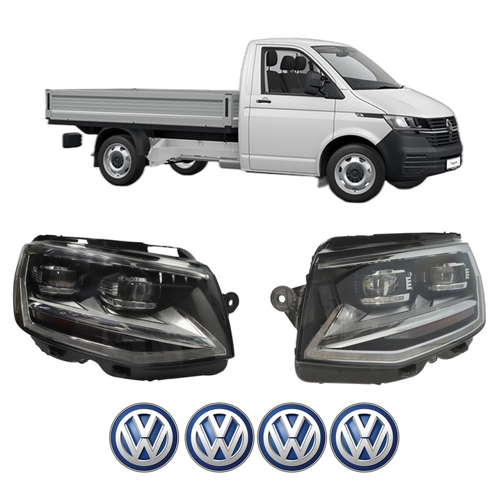 Set Faruri Stanga Dreapta Fata Volkswagen TRANSPORTER T6 Platform/Chassis (SFD, SFE, SFL, SFZ, SJD, SJ din 2015-2024, Auto, TYC, 4x Stickere auto cu Volkswagen