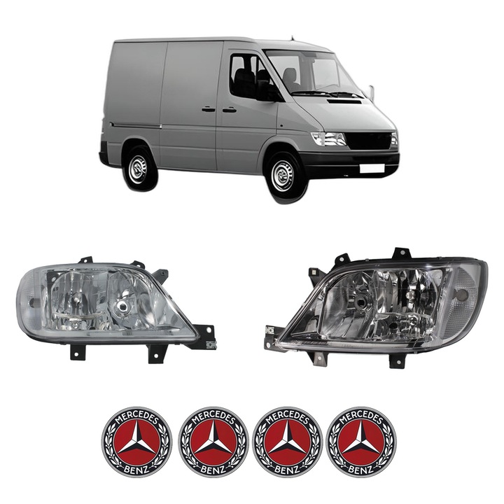 Set Faruri Stanga Dreapta Fata MERCEDES-BENZ SPRINTER 2-t Van (B901, B902) din 1995-2006, Auto, TYC, 4x Stickere auto cu MERCEDES-BENZ