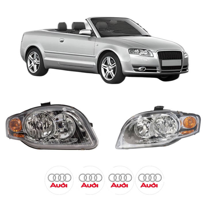 Set Faruri Stanga Dreapta Fata AUDI A4 B6 Convertible (8H7) din 2002-2005, Auto, TYC, 4x Stickere auto cu AUDI