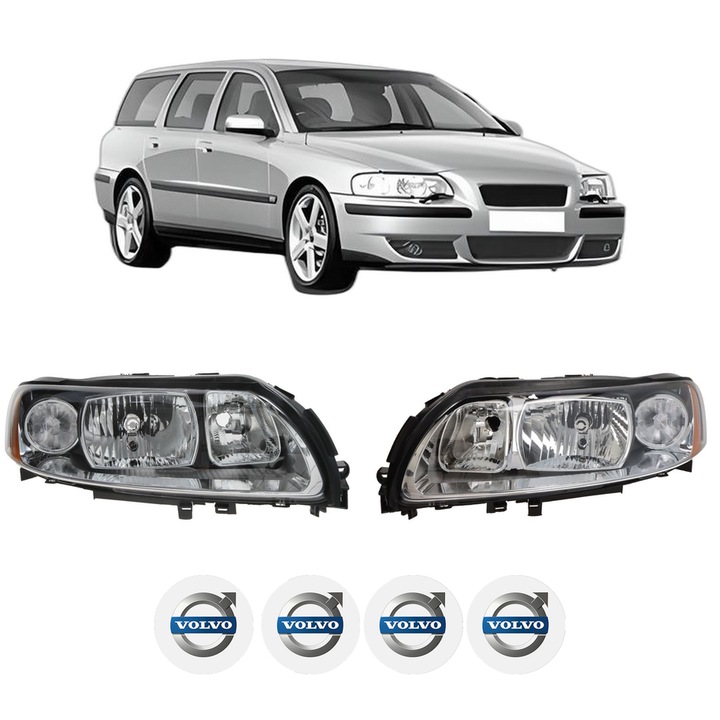 Set Faruri Stanga Dreapta Fata VOLVO V70 II (285) din 1999-2008, Auto, TYC, 4x Stickere auto cu VOLVO