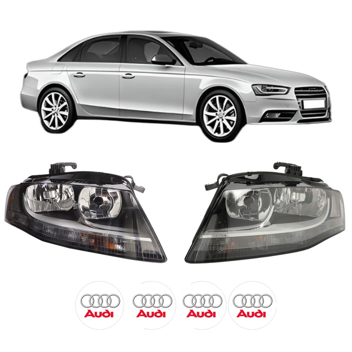 Set Faruri Stanga Dreapta Fata AUDI A4 B8 (8K2) din 2007-2015, Auto, TYC, 4x Stickere auto cu AUDI