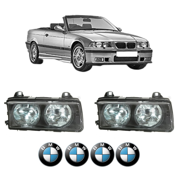 Set Faruri Stanga Dreapta Fata BMW Seria 3 Convertible (E36) din 1993-1999, Auto, TYC, 4x Stickere auto cu BMW