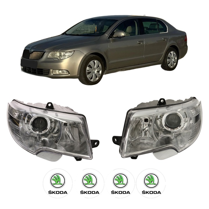 Set Faruri Stanga Dreapta Fata SKODA SUPERB II Estate (3T5) din 2009-2015, Auto, TYC, 4x Stickere auto cu SKODA