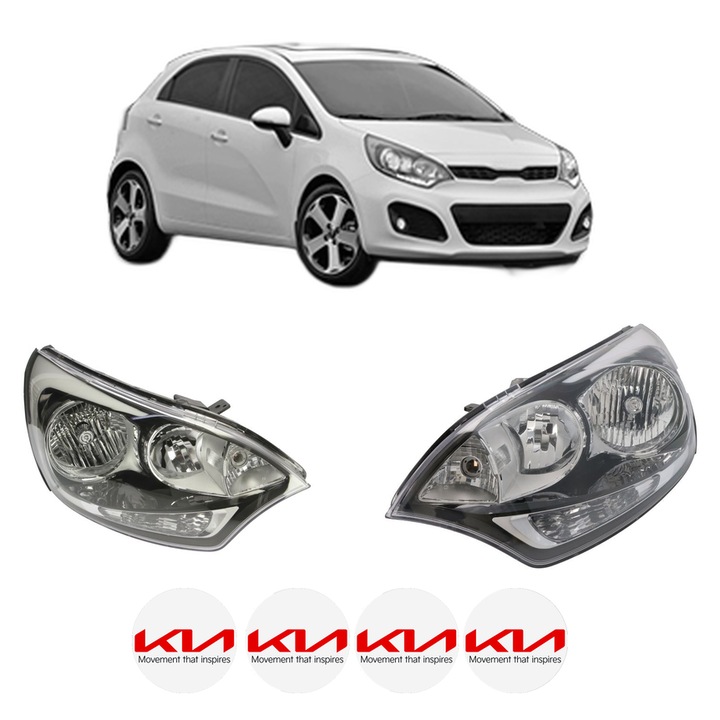 Set Faruri Stanga Dreapta Fata KIA RIO III (UB) din 2011-2017, Auto, TYC, 4x Stickere auto cu KIA