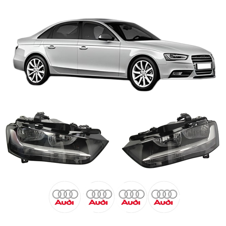 Set Faruri Stanga Dreapta Fata AUDI A4 B8 (8K2) din 2007-2015, Auto, TYC, 4x Stickere auto cu AUDI