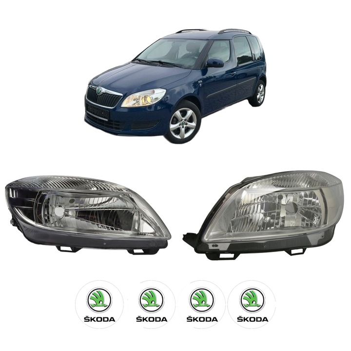 Set Faruri Stanga Dreapta Fata SKODA ROOMSTER (5J7) din 2006-2015, Auto, TYC, 4x Stickere auto cu SKODA
