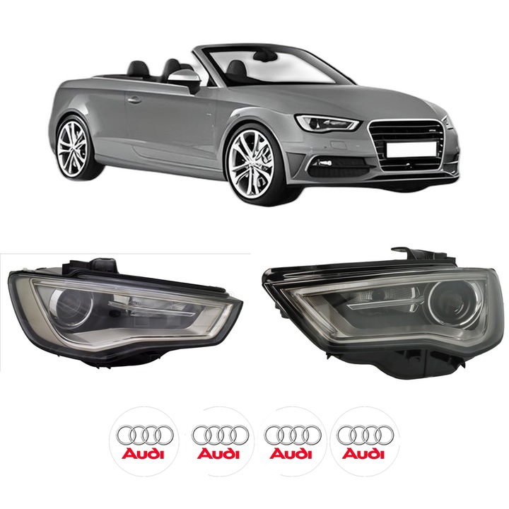 Set Faruri Stanga Dreapta Fata AUDI A3 Convertible (8V7, 8VE) din 2013-2020, Auto, TYC, 4x Stickere auto cu AUDI