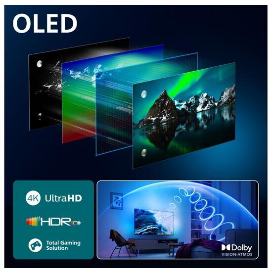 Televizor Philips 55OLED760/12, Televizor OLED - 55 - negru, UltraHD/4K, Ambilight, tuner triplu, panou 120Hz