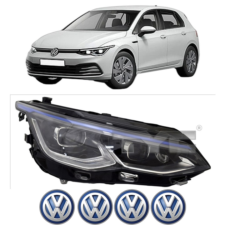 Far Dreapta Fata Volkswagen GOLF VIII (CD1, DA1) din 2019-2024, Auto, TYC, 4x Stickere auto cu Volkswagen