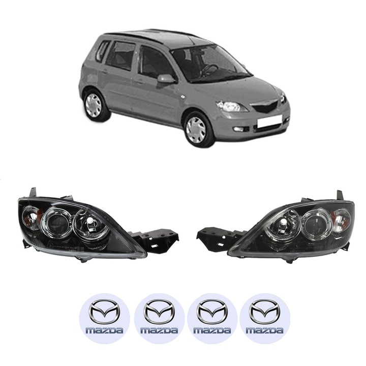 Set Faruri Stanga Dreapta Fata MAZDA 2 (DY) din 2003-2007, Auto, DEPO, 4x Stickere auto cu MAZDA