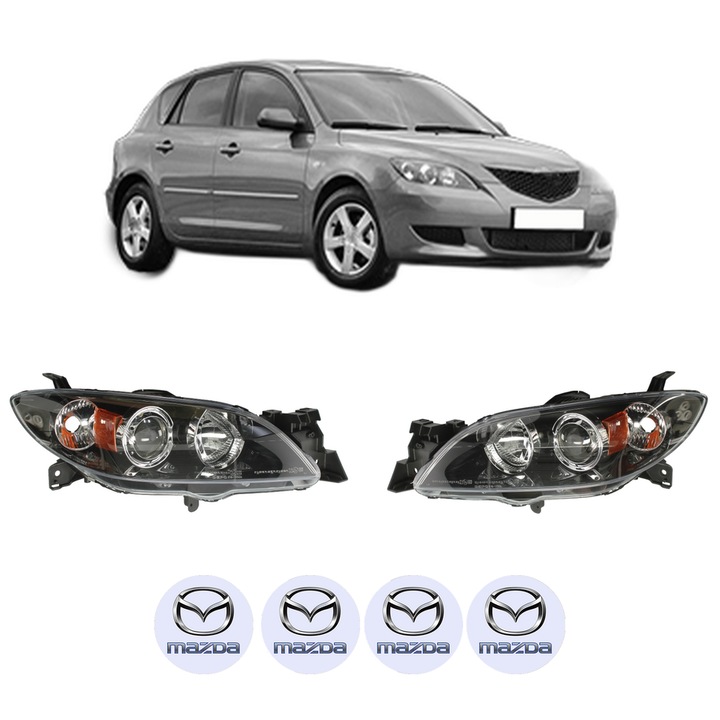 Set Faruri Stanga Dreapta Fata MAZDA 3 (BK) din 2003-2009, Auto, DEPO, 4x Stickere auto cu MAZDA