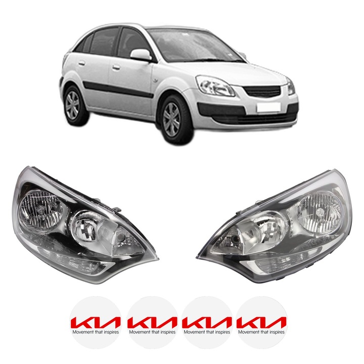 Set Faruri Stanga Dreapta Fata KIA RIO II (JB) din 2005-2011, Auto, DEPO, 4x Stickere auto cu KIA
