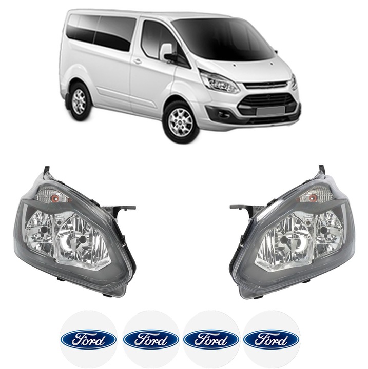 Set Faruri Stanga Dreapta Fata FORD TRANSIT CUSTOM V362 Bus (F3) din 2012-2023, Auto, DEPO, 4x Stickere auto cu FORD