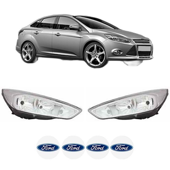 Set Faruri Stanga Dreapta Fata FORD FOCUS III Saloon din 2010-2020, Auto, DEPO, 4x Stickere auto cu FORD