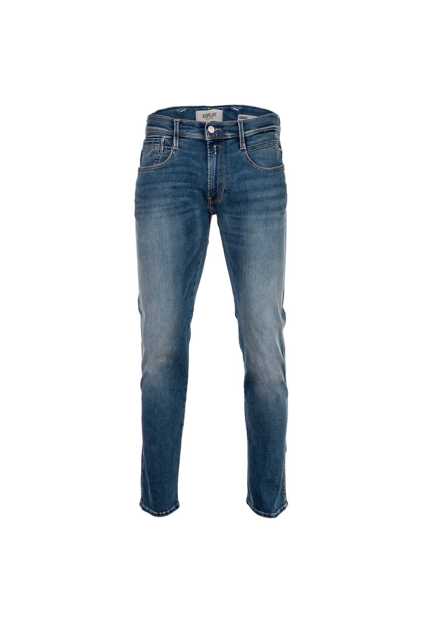 Replay, Blugi slim fit Hyperflex Anbass, Albastru pal, W34-L32