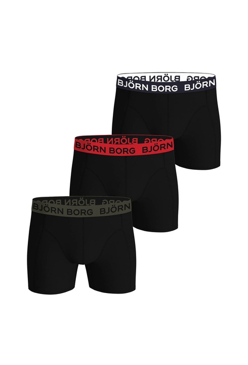 Björn Borg, Set de boxeri din amestec de bumbac cu banda logo in talie - 3 perechi, Rosu/Verde/Negru