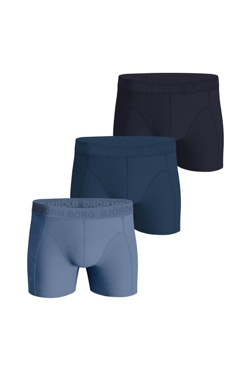 Björn Borg, Set de boxeri din amestec de bumbac cu banda logo in talie - 3 perechi, Albastru