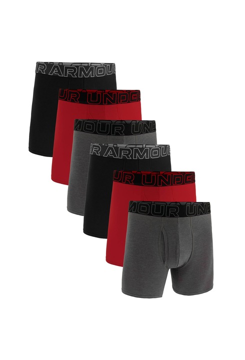 Under Armour, Set de boxeri din amestec de bumbac - 6 perechi, Rosu/Negru/Gri