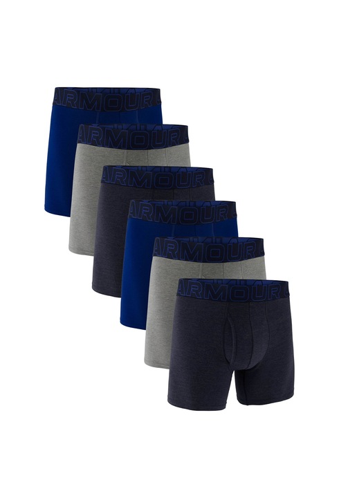 Under Armour, Set de boxeri din amestec de bumbac - 6 perechi, Gri/Albastru inchis/Albastru