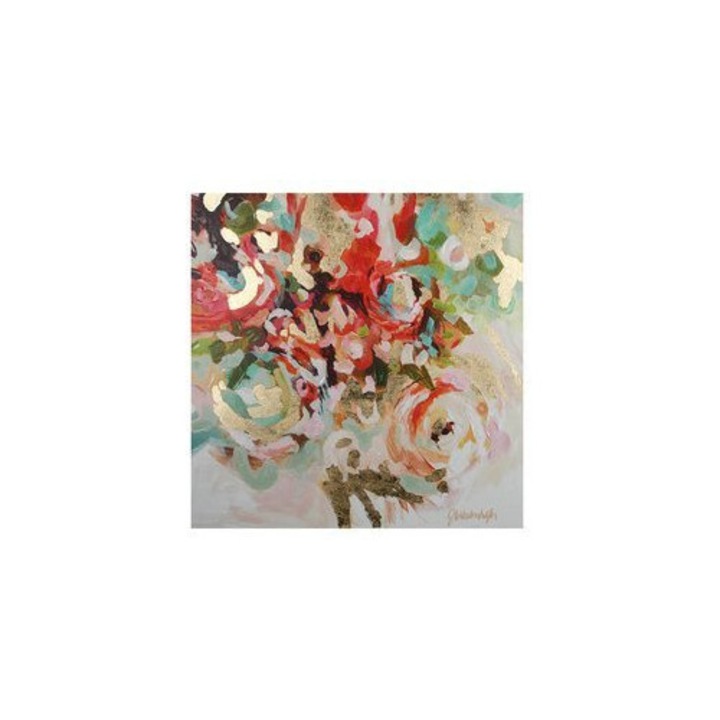 Tablou Euro-Home, Abstractie colorata, 120x120cm, cu placute aurii