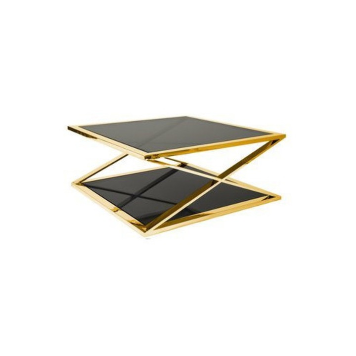 Mese de cafea Euro-Home, sticla fumurie, 100x100x43 cm, baza din otel inoxidabil aurit