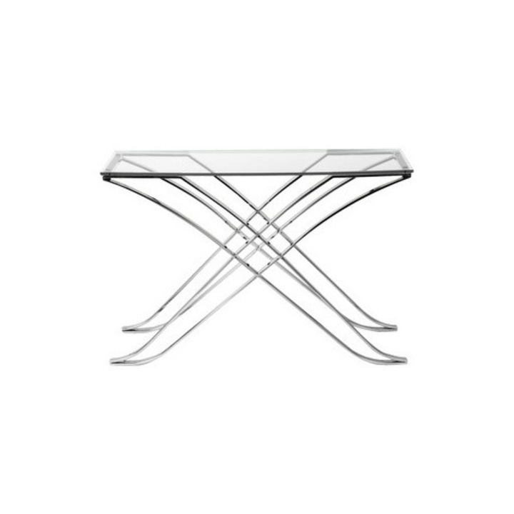 Consola din sticla, Euro-Home, 120x40x81 cm, argintie