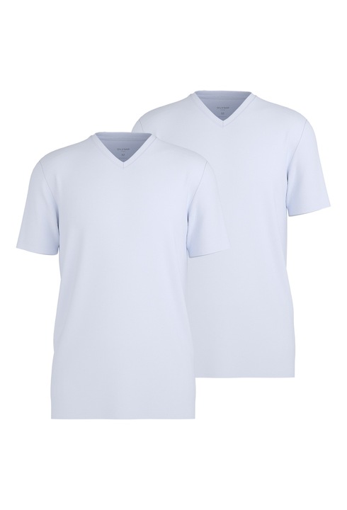 Olymp, Set de tricouri cu decolteu in V si model uni - 2 piese, Alb