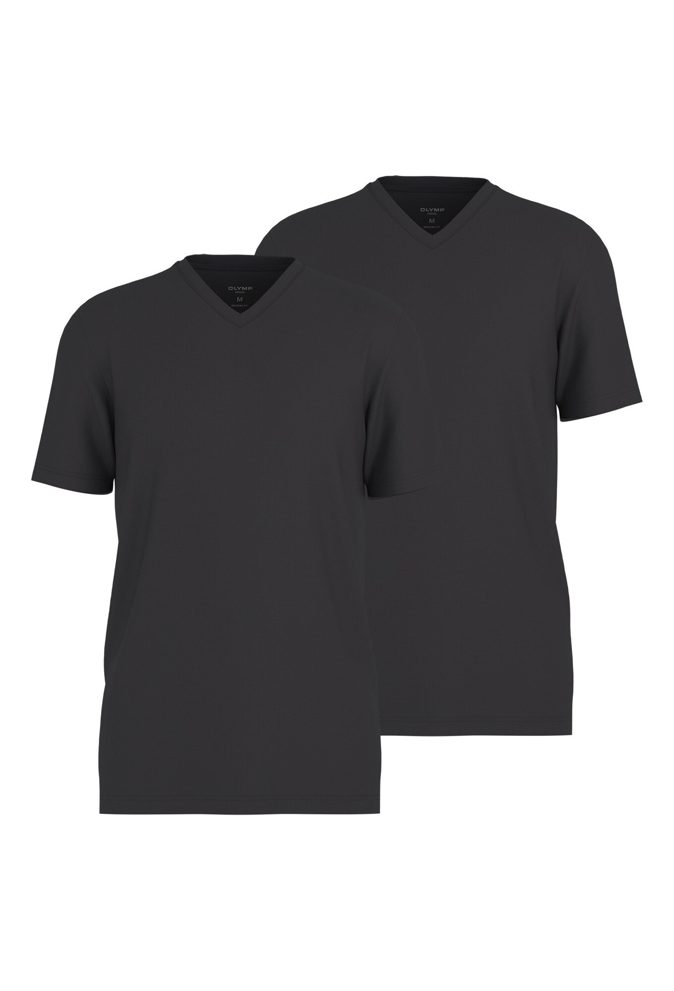 Olymp, Set de tricouri cu decolteu in V si model uni - 2 piese, Negru, L