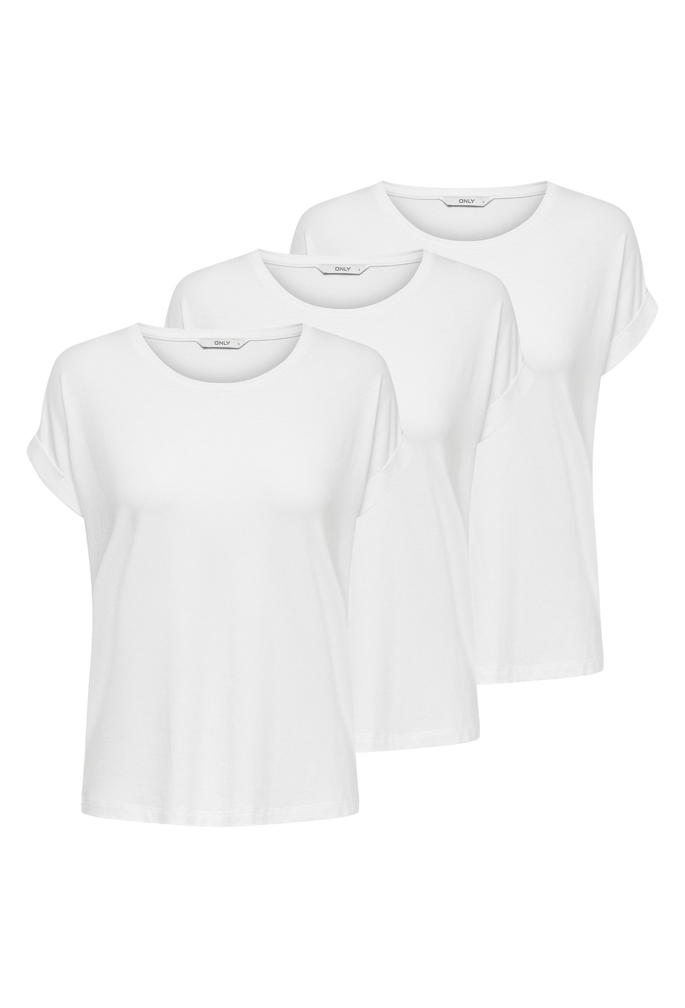Only, Set de tricouri cu model uni si decolteu la baza gatului - 3 piese, Alb, XL