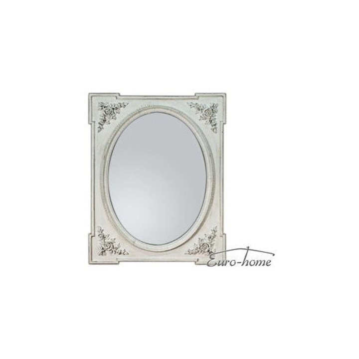 Oglinda Euro-Home, rama din lemn alb, 57x77cm, montare verticala/horizontala