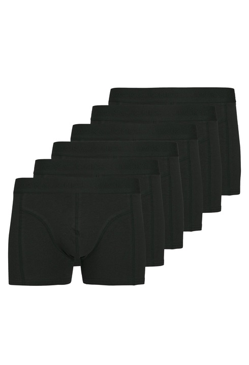 Jack & Jones, Set de boxeri cu model uni si banda elastica in talie - 6 perechi, Negru