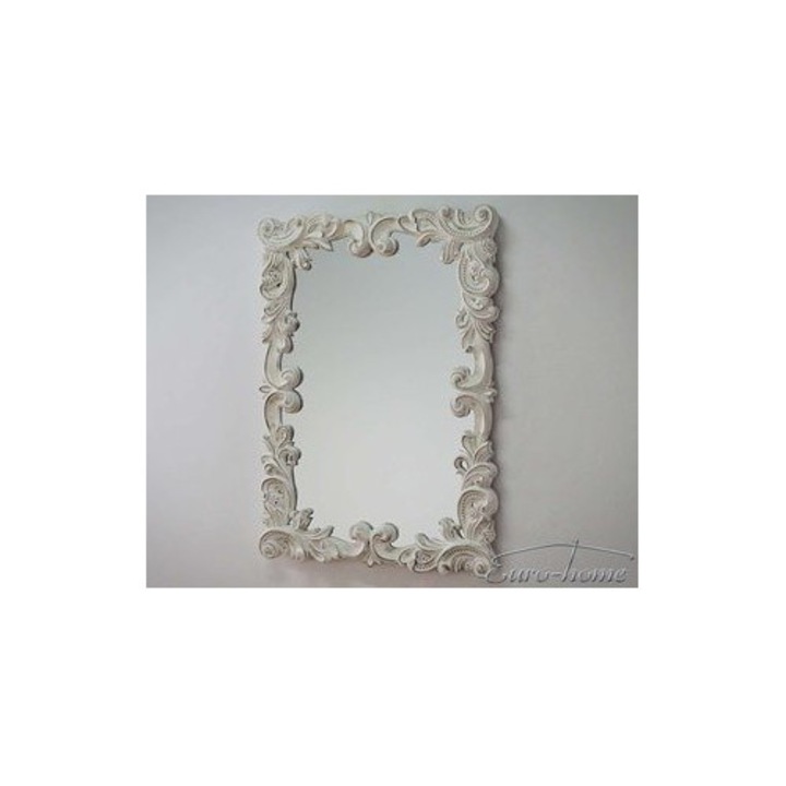 Oglinda Euro-Home cu rama decorativa alba, 48x78cm, montare verticala si orizontala
