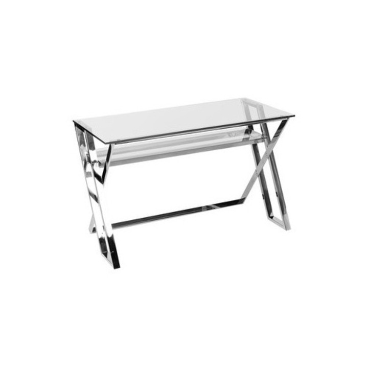 Birou elegant din sticla, Euro-Home, 119x58x74 cm, argintiu